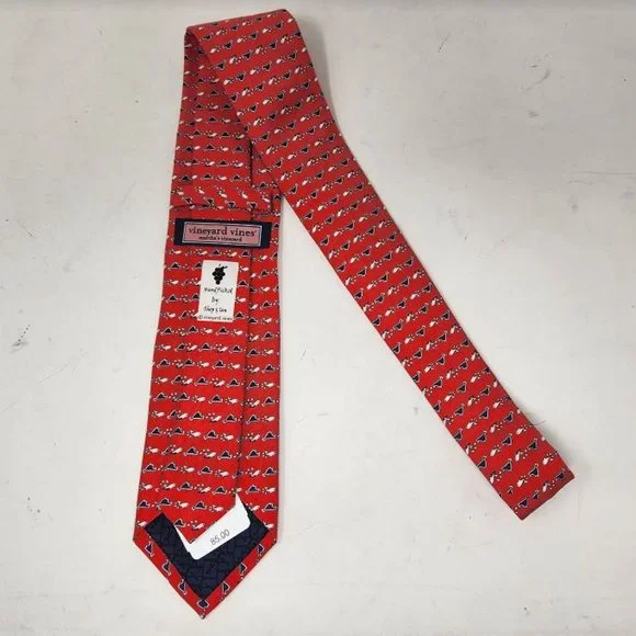 New men's Vineyard Vines The Original Tie with whale & fish in Sailors Red